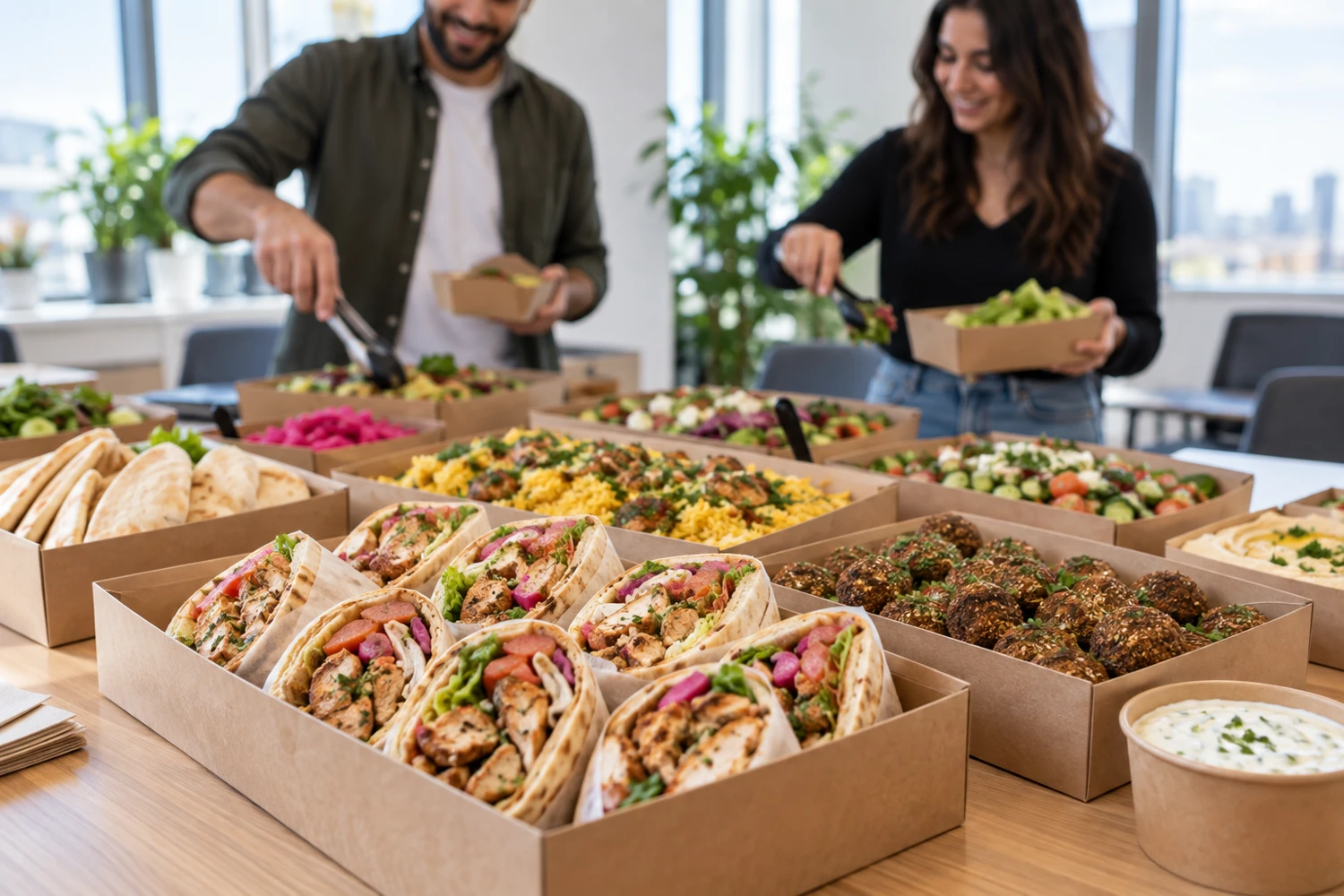 Catering boxes prepared for an office lunch